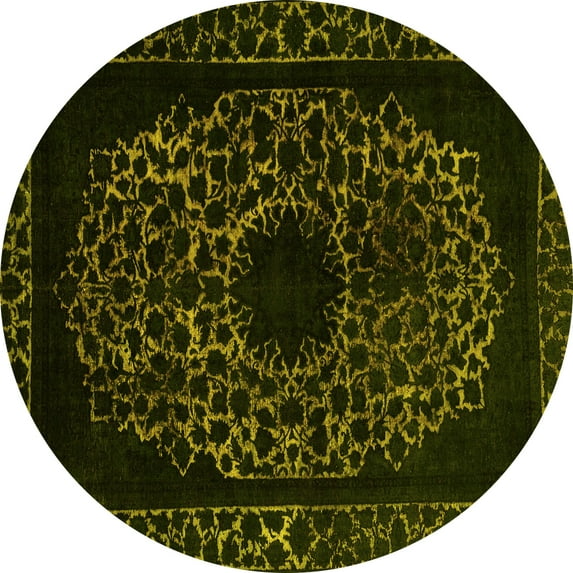 Ahgly Company Machine Washable Indoor Round Abstract Yellow Modern Area Rugs, 3' Round