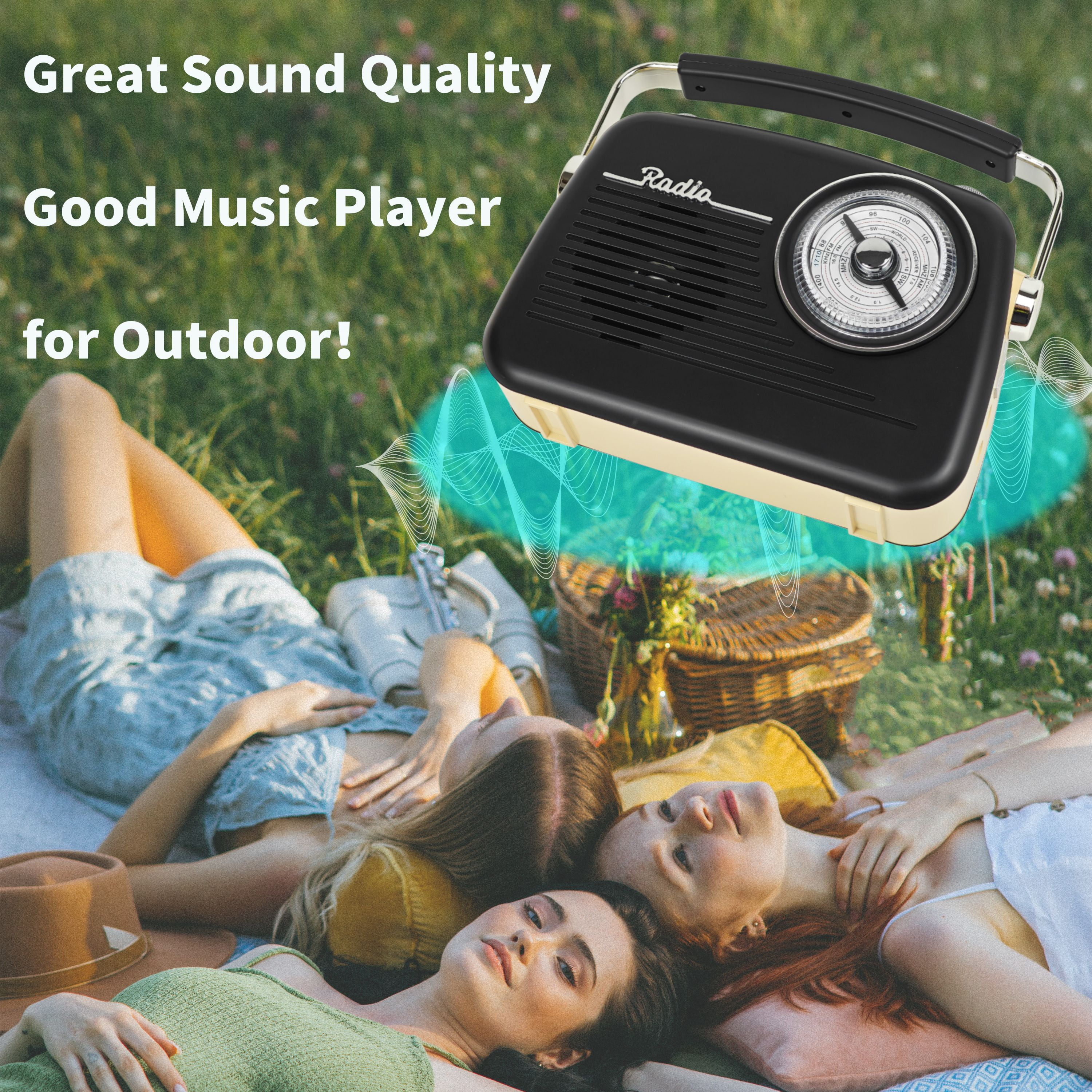 Portable AM FM Shortwave Vintage Radio Multifunctional Bluetooth Speaker 4 Power Options 5W Speaker TWS Stereo Plug-in Wall/Type-C Charging Emergency Radio for Home Outdoor Camping(Black)