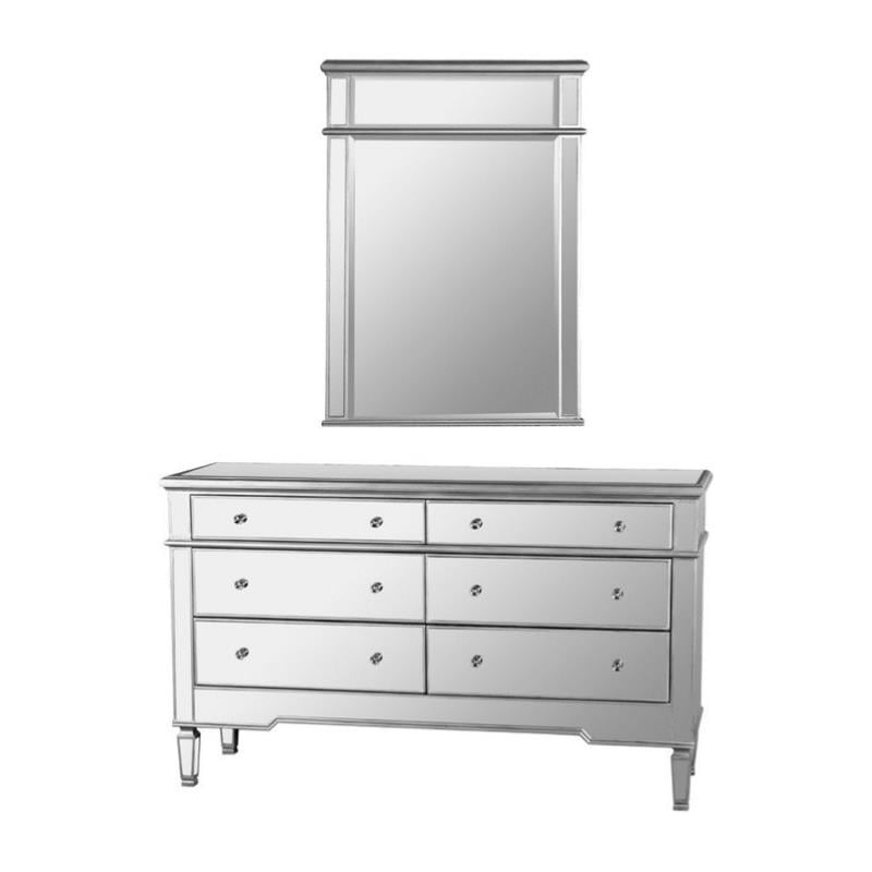 Best Master Nicolette 2 Piece Solid Wood Dresser And Mirror Set Silver Brushed Walmart Com Walmart Com