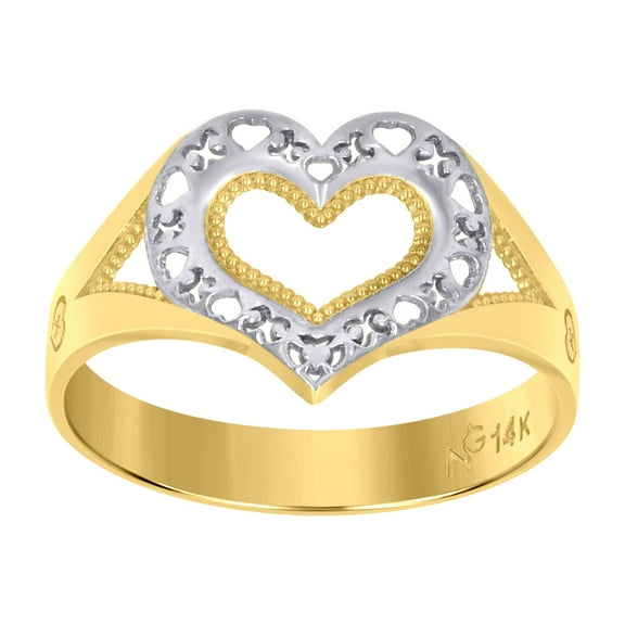 14k 14kt Gold Womens Heart Two-Tone Sz7 Band Ring