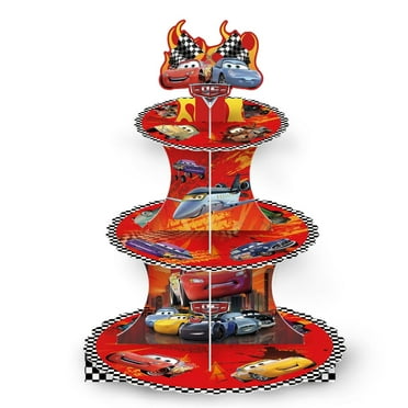 Cars Themed 3-Tier Dessert Cupcake Stand，Cake Decorative Serving Tray Stand Cardboard Cupcake Tower for Party Decorations.