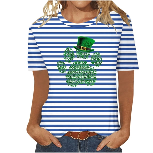 Camisetas Casuales de Mujer Nueva Moda Impresa Cuello Tripulado Manga Corta, Top Ligero para Diario Y Fiesta