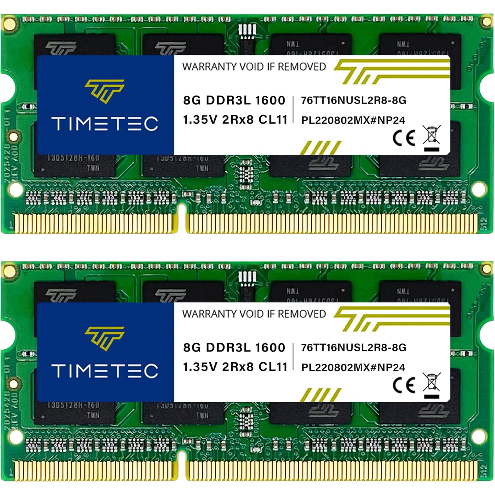 Timetec 16GB KIT(2x8GB) DDR3L/DDR3 1600MHz(DDR3L-1600) PC3L-12800 Non-ECC Unbuffered 1.35V/1.5V CL11 2Rx8 Dual Rank 204 Pin SODIMM Laptop Notebook RAM
