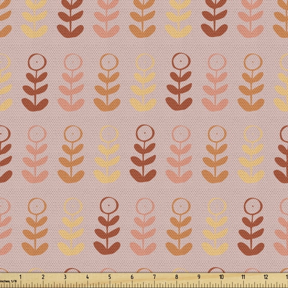 Floral Fabric by the Yard, Abstract Design Warm Toned Pastel Flowers Pattern Botanical Print, Decorative Upholstery Fabric for Chairs & Home Accents, Pale Salmon Multicolor by Ambesonne