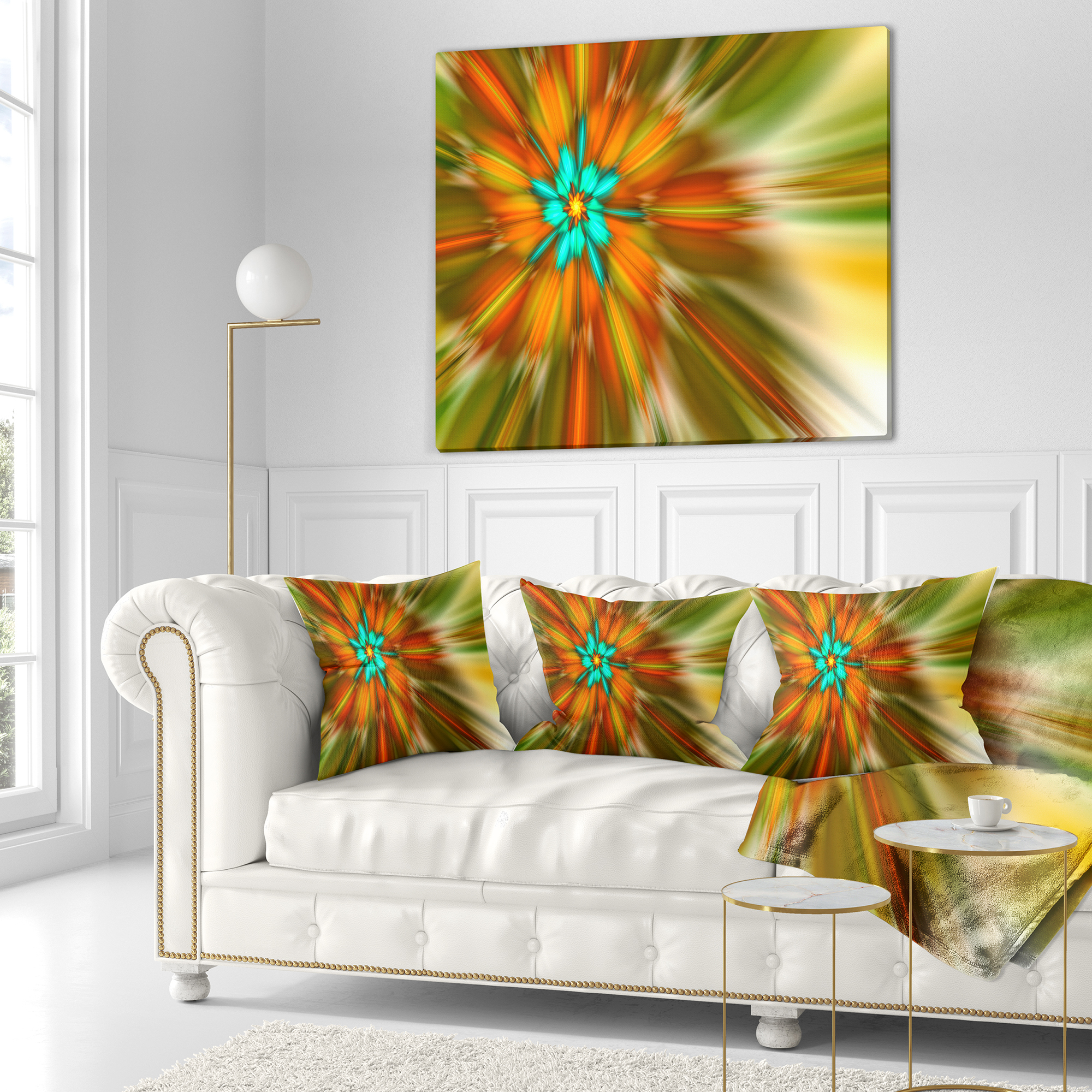 Designart Rotating Bright Fractal Flower - Abstract Throw Pillow - 16x16