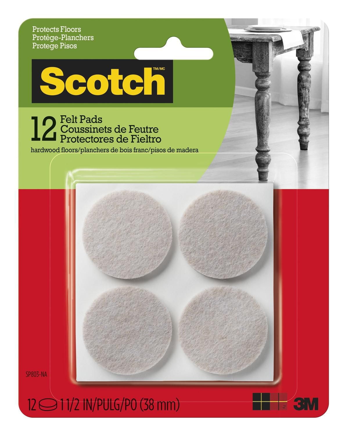 Scotch® Round Felt Pads, SP803-NA, beige, 1.5 in (3.81 cm), 12 per pack, Scotch™ Felt Pads SP803-NA