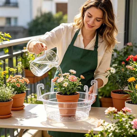 Hanging Basket Watering Tray with Hooks, 6-Inch Upgrated Plastic Water Catcher, Water-Saving Basket Drip Saucers Pan for Plants, Indoor Outdoor Balcony Garden Use