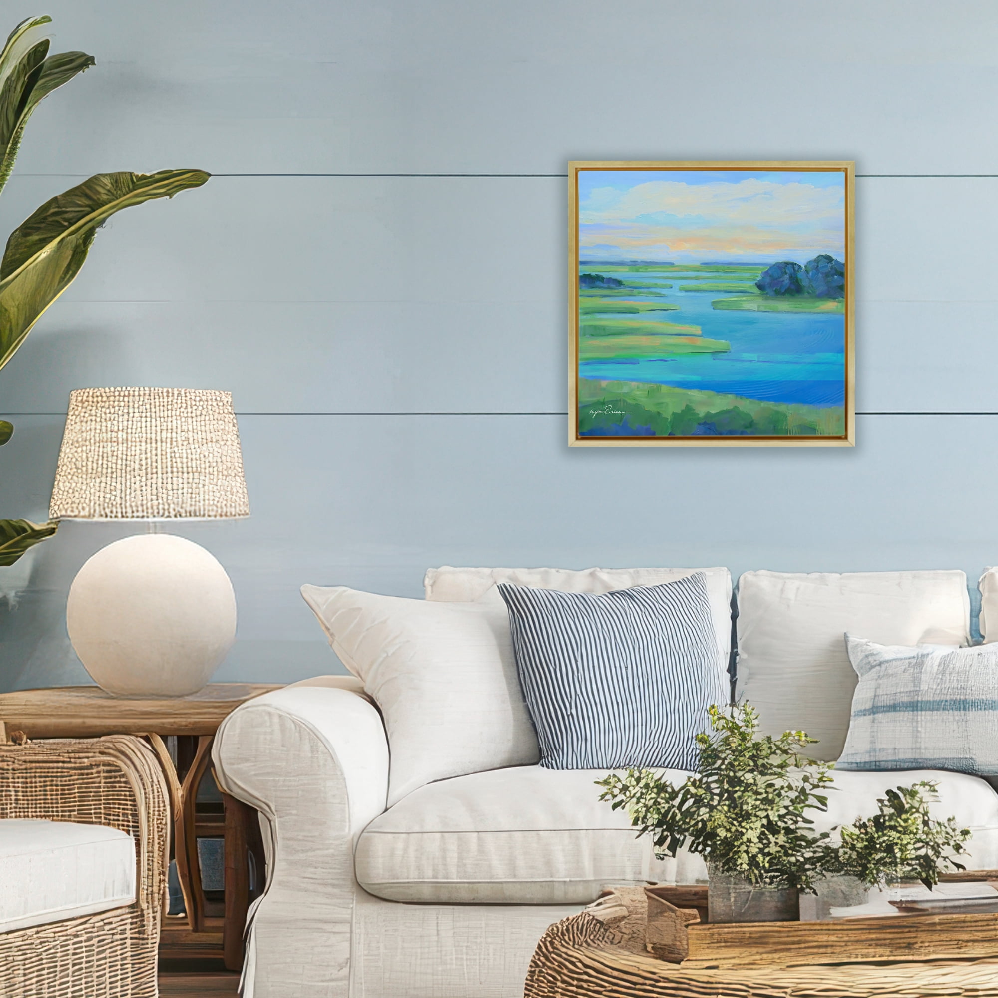 Stupell Industries Scenic Scarborough Marshes Gold Framed Floater Canvas Wall Art, design by Lynn Ericson Fine Art