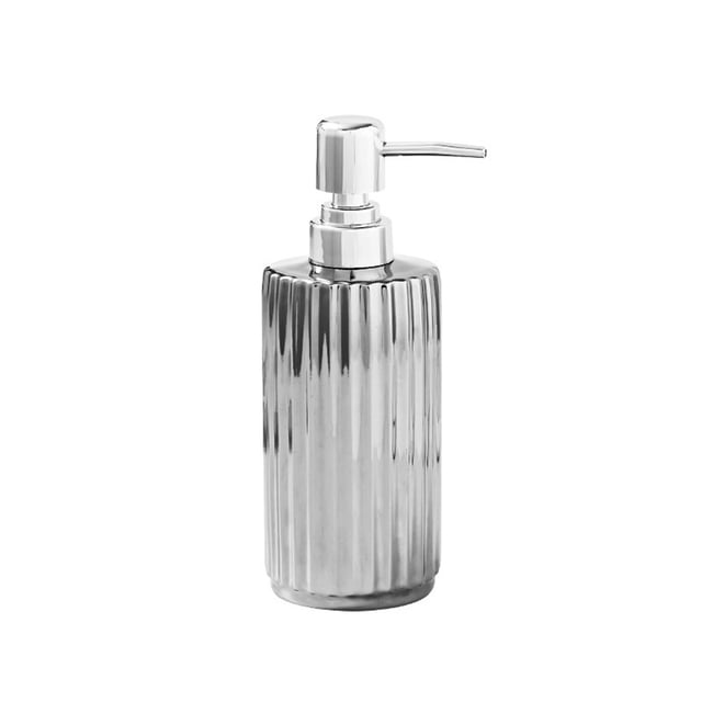 Dispensador de jabón de cerámica con borde plateado for baño y cocina, ideal for lociones, aceites esenciales y jabones líquidos.
