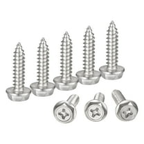 Phillips Hex Washer Self Tapping Screws, M6 x 25mm 304 Stainless Steel Hex Flange Sheet Metal Screw 10pack