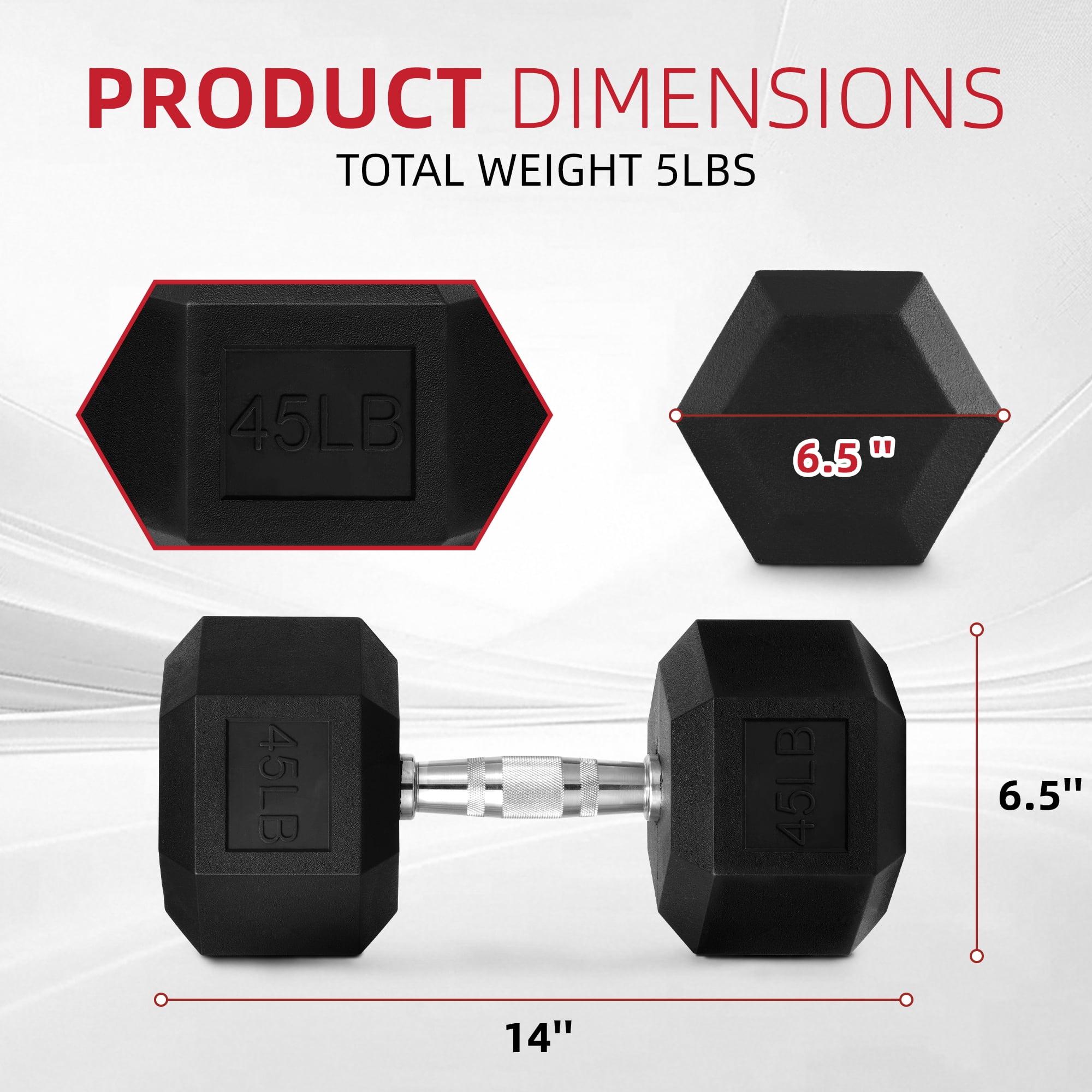 Sprint Demon Rubber Encased Hex Dumbbells, 45 lbs Pair, Black