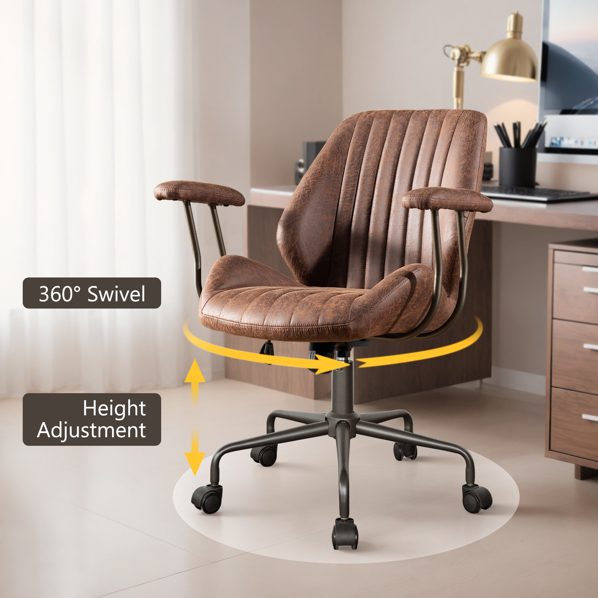 XIZZI Suede Fabric Desk Chairs for Executive or Home Office, Modern Ergonomic Computer Office Chair, Dark Brown