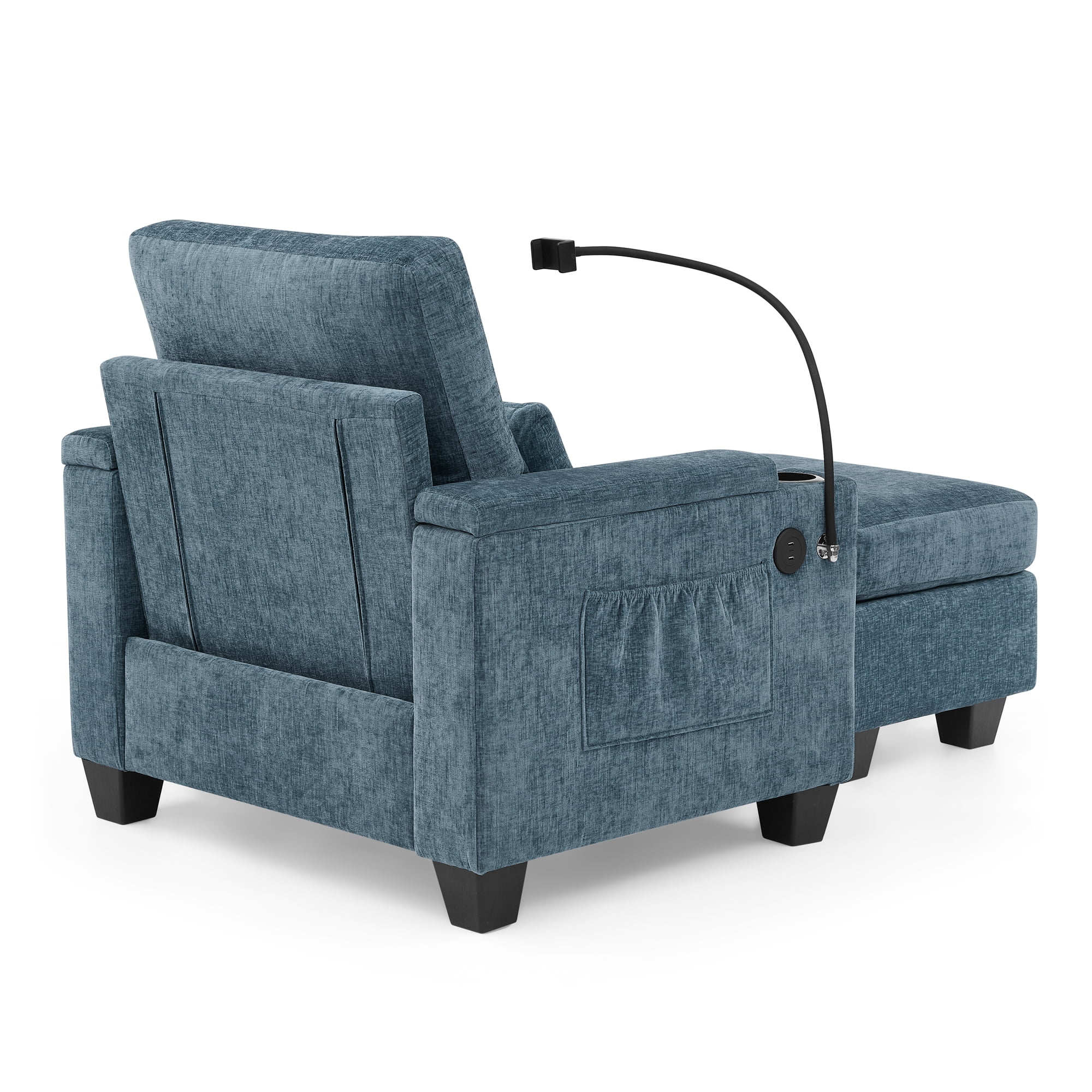Recliner Chair with Adjustable Backrest, Cup Holders, USB Charging Port, Phone Stand, Arm Storage and Storage Ottoman