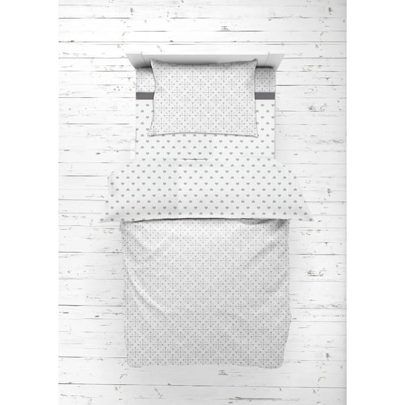 Bacati - Toddler Bedding/Sheet Set 100% Cotton Muslin, Love Hearts Grey
