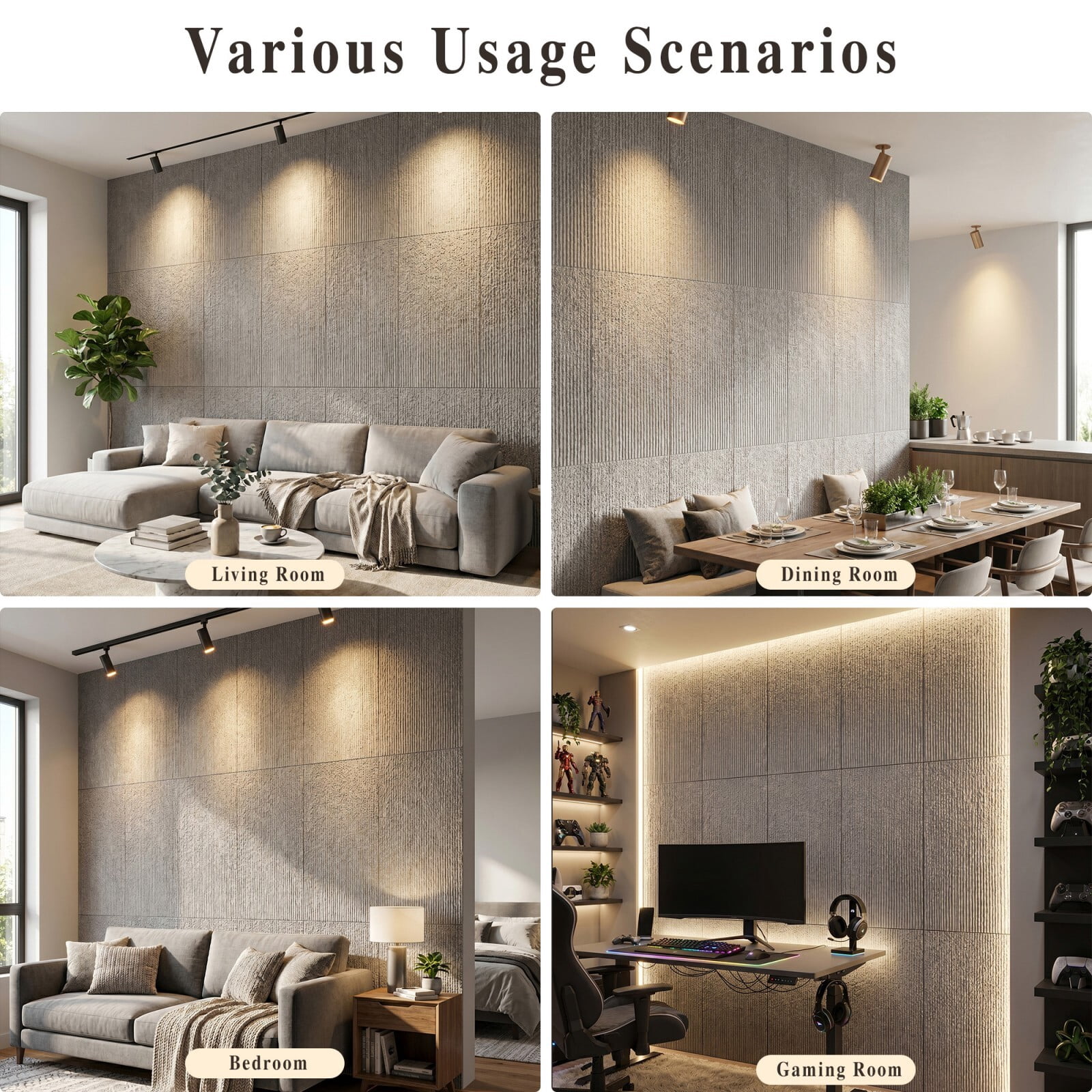 Plank & Hue 4Pcs 48"x24" 3D Faux Stone Wall Panels, Imitation Stone Wall Décor Wainscot Panel Board for Interior Accent Walls, Stone Gray