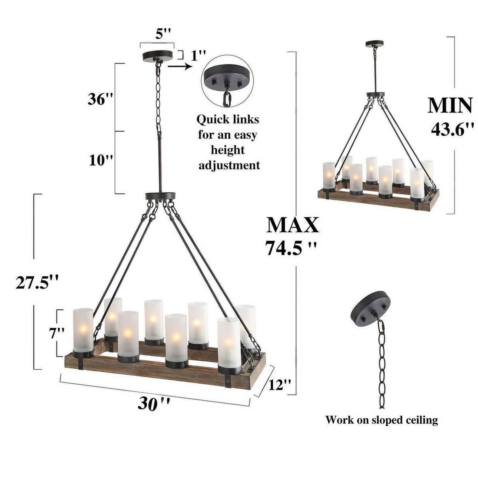 LNC 30-in Farmhouse Wood & Iron 8-Light Linear Chandelier for Kitchen Island & Dining