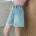 thumbnail image 4 of KAUOD Girls Kawaii Lace Trim Jeans Shorts Kids Elastic High Waist Loose Straight Leg A Line Midi Denim Shorts with Pocket, 4 of 9