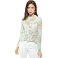 thumbnail image 3 of INSPIRE CHIC Women's Crochet Lace See Through Floral Ruffle Neck Blouse L Light Blue, 3 of 8