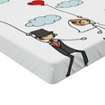 thumbnail image 2 of Ambesonne Funny Fitted Sheet, Newlyweds Caricature, Twin XL Size, Red Mint Green Grey, 2 of 3