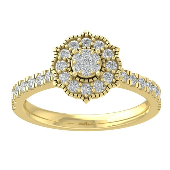 Araiya 14K Yellow Gold Diamond Cluster Ring (3/4 cttw, I-J Color, I2-I3 Clarity), Size 7