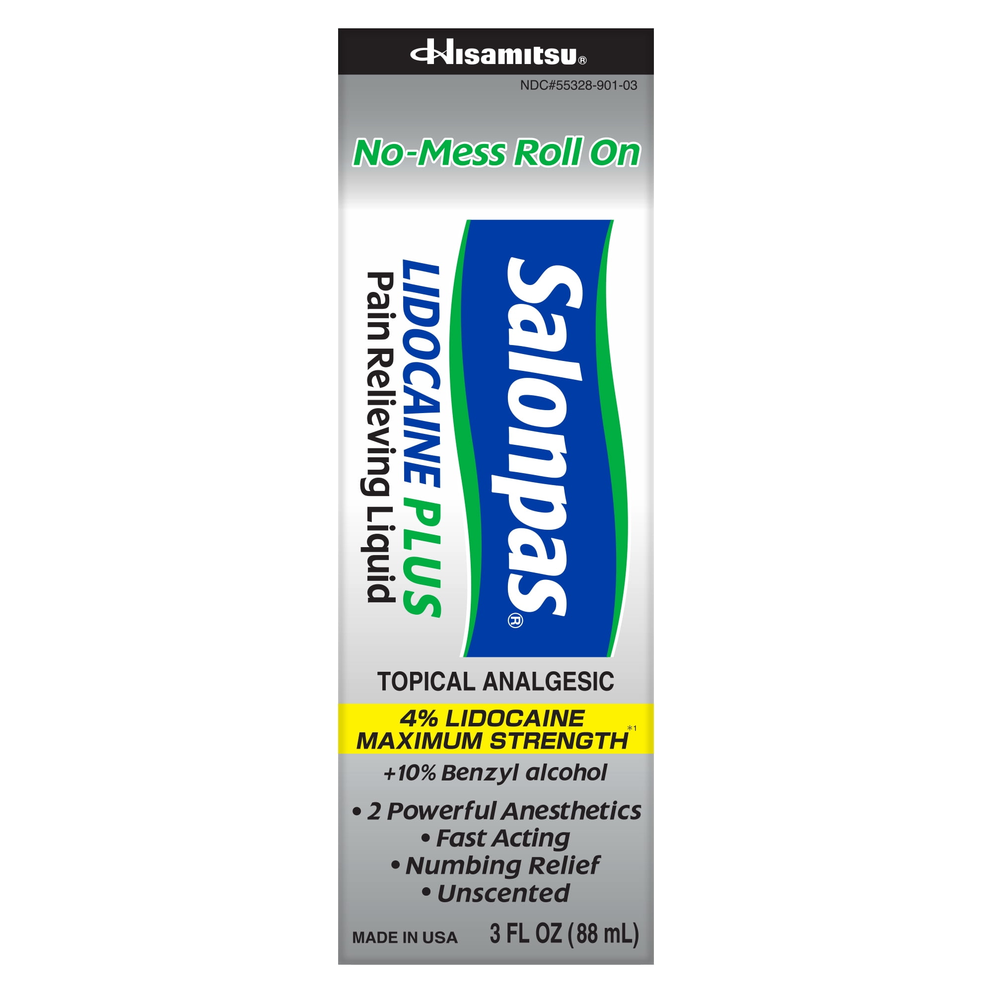 Salonpas Lidocaine Plus Pain Relieving Liquid Roll On, 3 Ounce Roll On