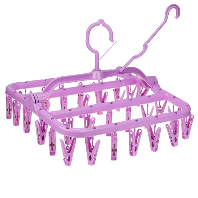 Tendedero de calcetines, tendedero de ropa con 32 clips, tendedero plegable a prueba de viento para ropa interior, calcetines, ropa de bebé, toallas, perchas de plástico (