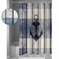thumbnail image 4 of Navy Blue Nautical Waterproof Fabric Shower Curtain, Coastal Blue Striped Vintage Shower Curtain for Bathroom Curtains Bathtubs Hotel Washable Shower Curtains with 12 Hooks Extra Long 72x96, 4 of 6
