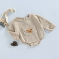 thumbnail image 3 of Baby Fall Romper  Casual Long Sleeve Bear Embroidery Front Pocket One-Piece Bodysuit, 3 of 7