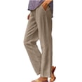 thumbnail image 3 of Wlynlyn Summer Pants for Women Elastic Waist Crop Pants Plus Size Straight Leg Pants Casual Solid Trousers with Pockets, 3 of 6