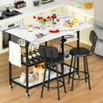 thumbnail image 2 of Kitchen Island with Storage & Drop Leaf, Kitchen Carts on Wheels, Small Dining Table for 2 with High Backrest Chair, White, 2 of 9