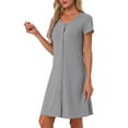thumbnail image 4 of INSPIRE CHIC Women's Nightgown Sleep Dress Short Sleeve Button Down Solid Crewneck Night Dress M Grey, 4 of 6