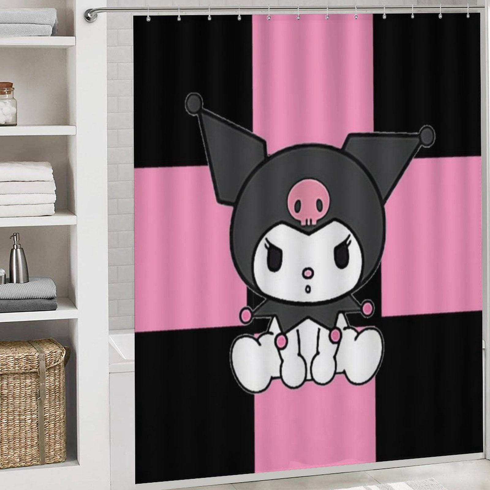 Kuromi Shower Curtain Sets 4 Piece Bathroom Set Shower Curtain Non-Slip Rugs Toilet Lid Cover Bath Mat Bathroom Decor