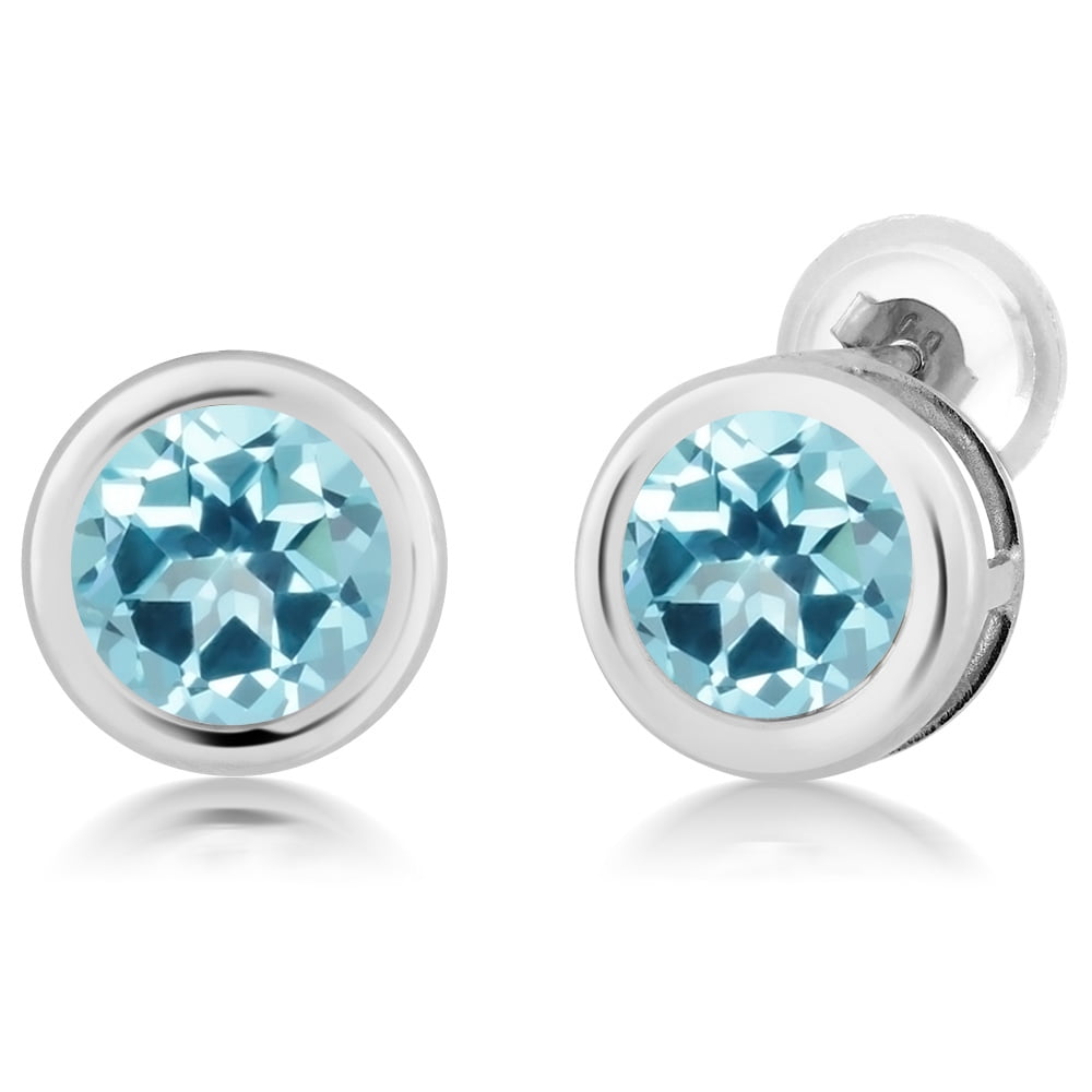 14K White Gold Earrings Set with Round Ice Blue Topaz from Swarovski by