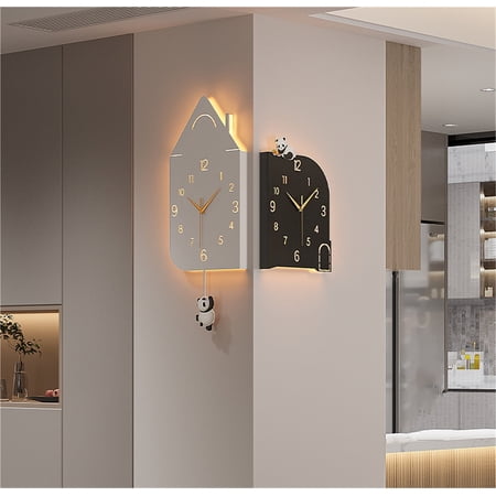 Modern Double-Sided Corner Wall Clock with Panda Pendulum, Battery Operated Silent Quartz Clock, Decorative Hanging Timepiece for Living Room Home Bedroom Kids Room