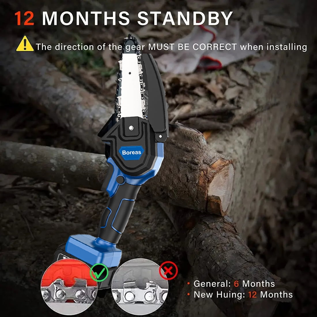 Boreas Mini Chainsaw Cordless, 6 inch Mini Chain Saw Cordless Battery Powered,Handheld Chain Saw Portable Electric Chainsaw with 2 Rechargeable for Tree Trimming Branch Wood Cutting