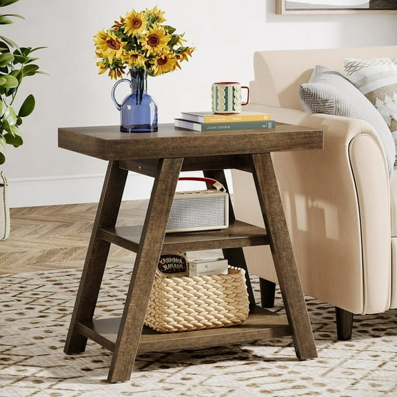 Tribesigns End Table for Living Room, 3-Tier Narrow Sofa Side Table with Storage Shelf