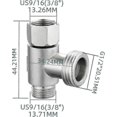 thumbnail image 3 of 3-way 3/8" and 1/2" 3 Way Adapter Tee Connector Stainless Steel 3/8" Water Line T Fitting Brushed Nickel, 3 of 5