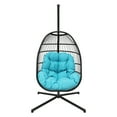 thumbnail image 3 of Abble Outdoor Wicker Hanging Basket Swing Chair with Cushion and Stand - Black & Aqua, 3 of 5
