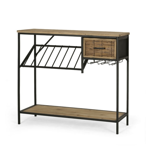 Noble House Mcclellan Metal Console Table With Storage Black Natural Com Noble House Mcclellan Metal Console, Boho Console Table With Storage