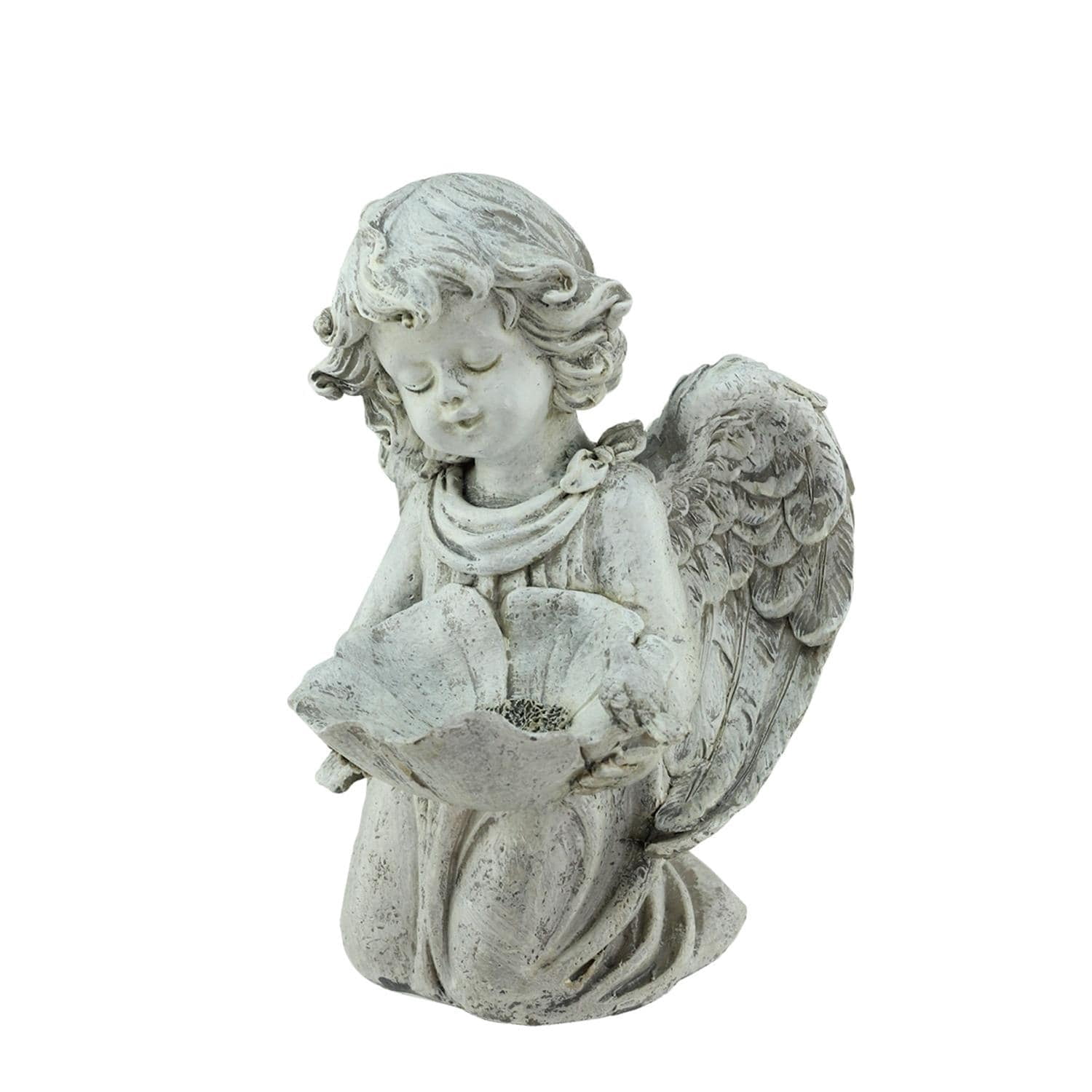 Northlight 32037240 9.5 in. Heavenly Gardens Distressed Kneeling Cherub Angel Bird Feeder Outdoor Patio Garden Statue