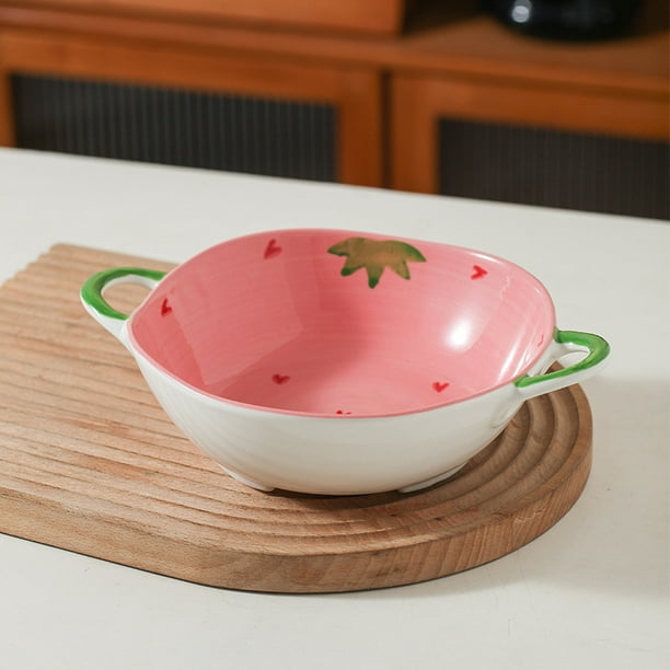Juego de cuchara y plato con forma de cuenco de fresa Cuenco favorito de las niñas Ensaladera Postre Utensilios para el hogar