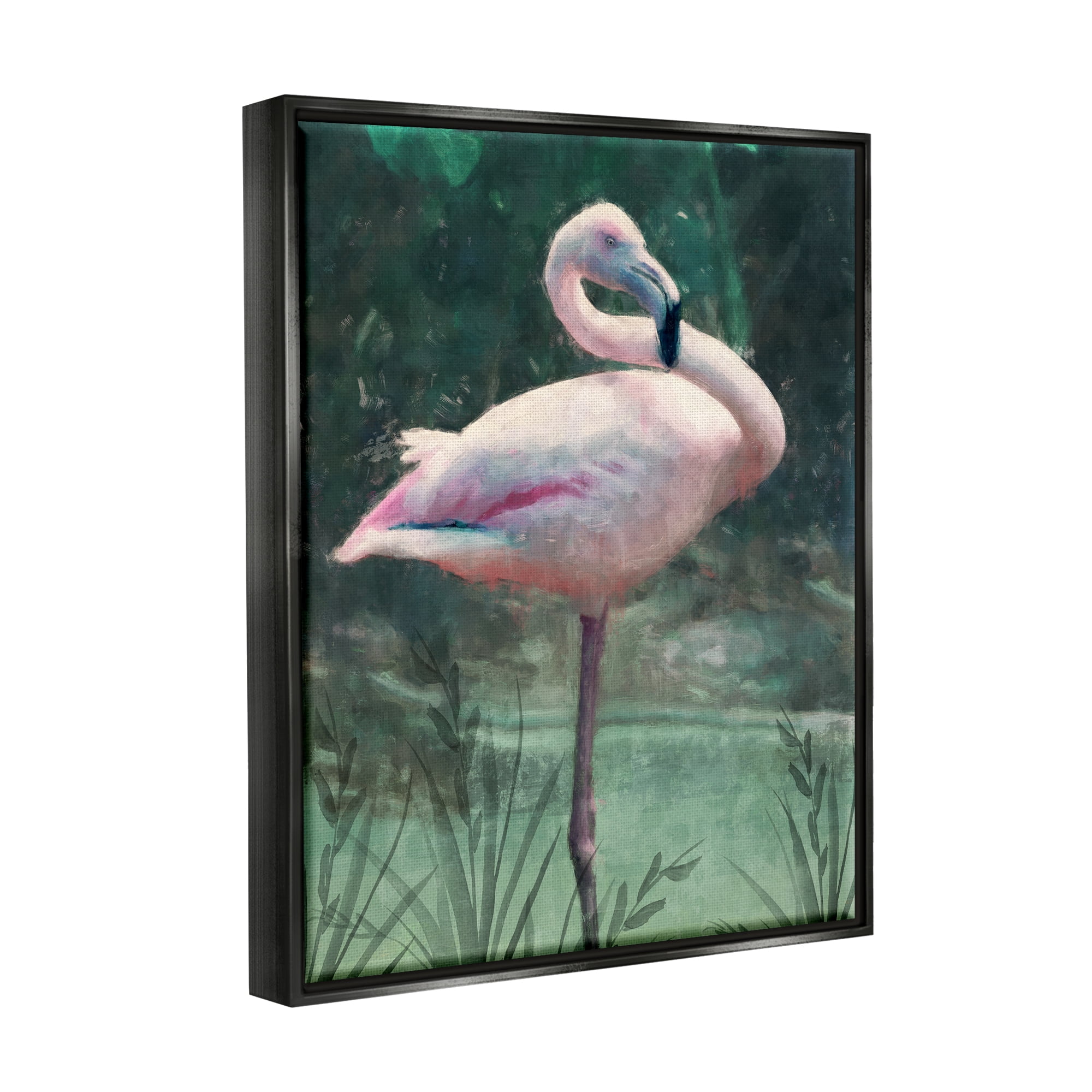 Stupell Industries Flamingo Tropical Jungle Pond Animals & Insects Painting Black Floater Framed Art Print Wall Art