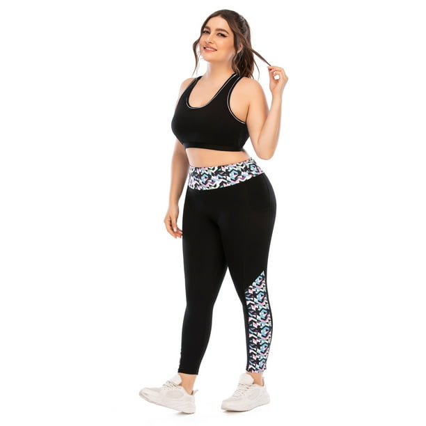 OmicGot Women's Plus size workout clothes suit plus size yoga clothes  tight-fitting Barbie pants sports bra