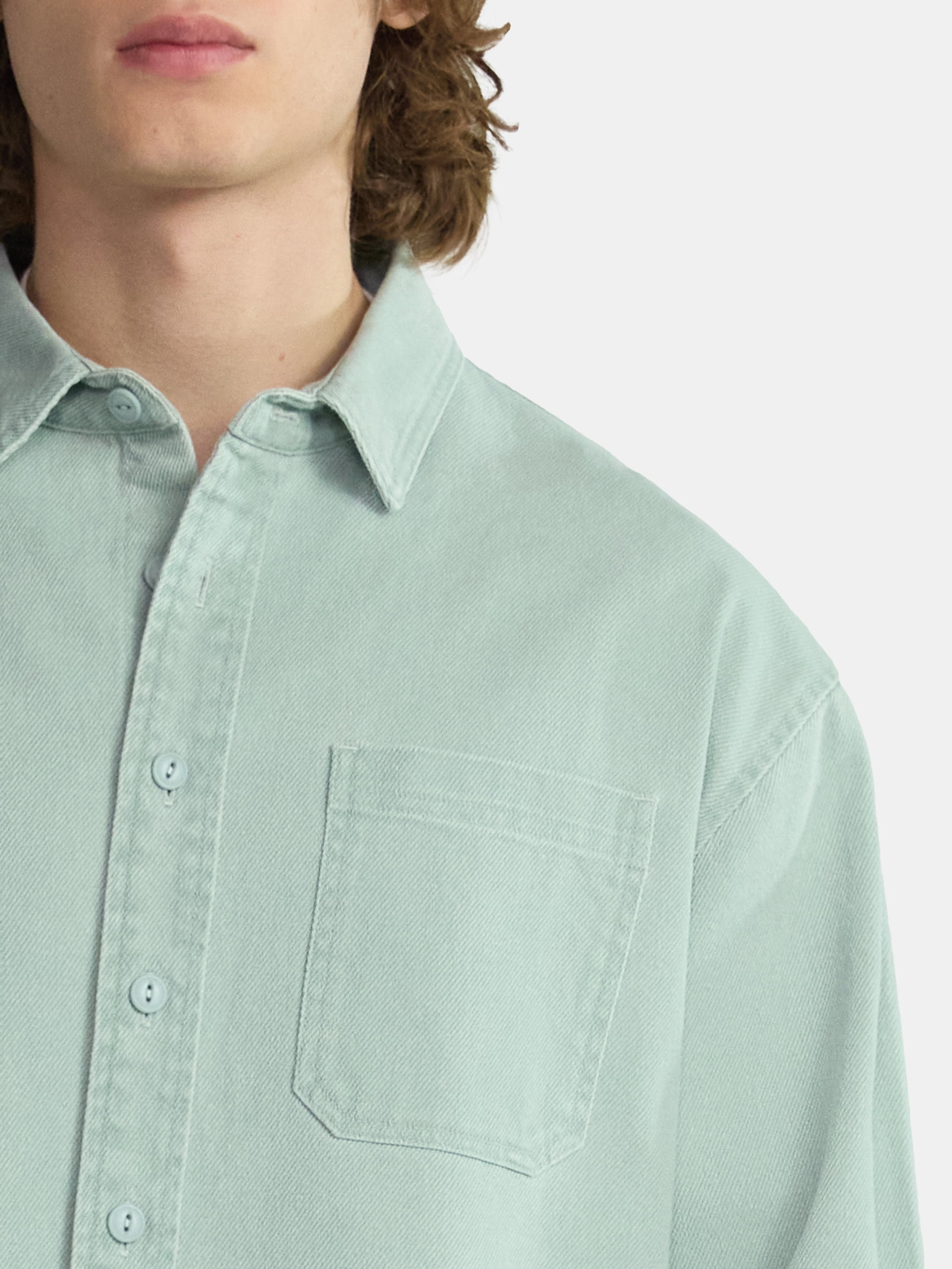 No Boundaries Twill Shirt with Long Sleeves, Men's and Big Men's