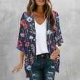 thumbnail image 2 of DJskiyers 3/4 Sleeve Cardigan for Women Lightweight Chiffon Bloses Print Kimono Cardigans Short Sleeve Loose Cover up Summer Blouse Top, 2 of 5