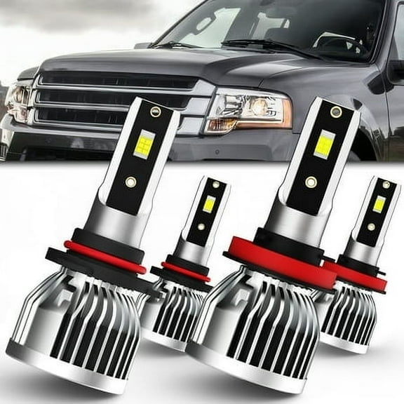 QIPEIZSP Fit for For Ford Expedition 2015-2018 without projector LED Headlight Bulbs for 9005 H10 HB3 High Beam & H11 H8 H9 Low Beam , 6000K White, Pack of 4