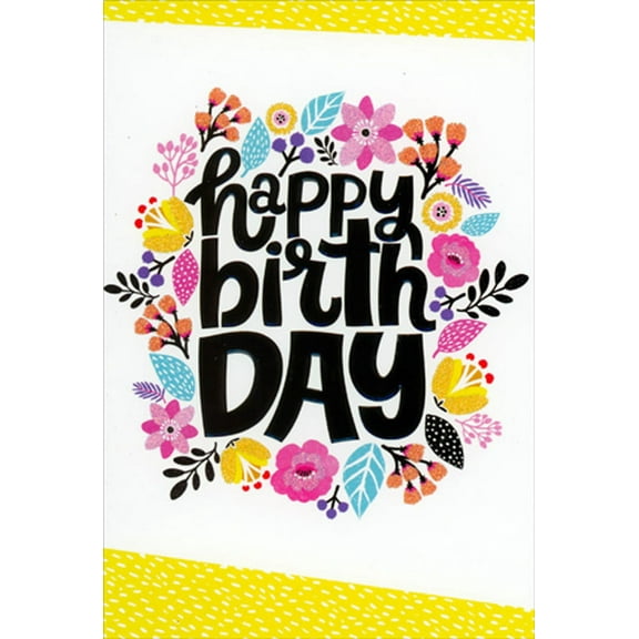 Pictura Bright Flowers and Shimmering Black Text Birthday Card