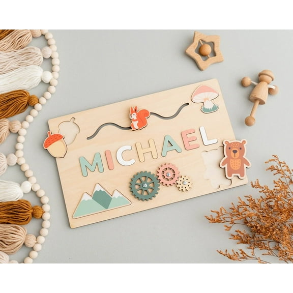 Wooden Name Puzzle, Busy Board, Pastel Name Puzzle Custom