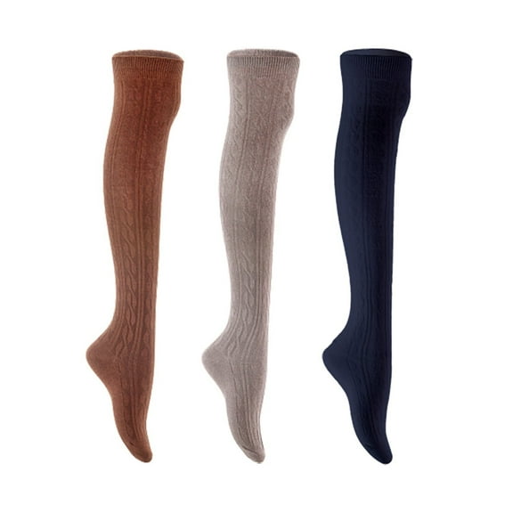 Lian LifeStyle Women's 3 Pair Adorable Comfortable Soft Thigh High Over Knee High Cotton Socks Size 6-9 L1024 Coffee,Dark Grey,Navy