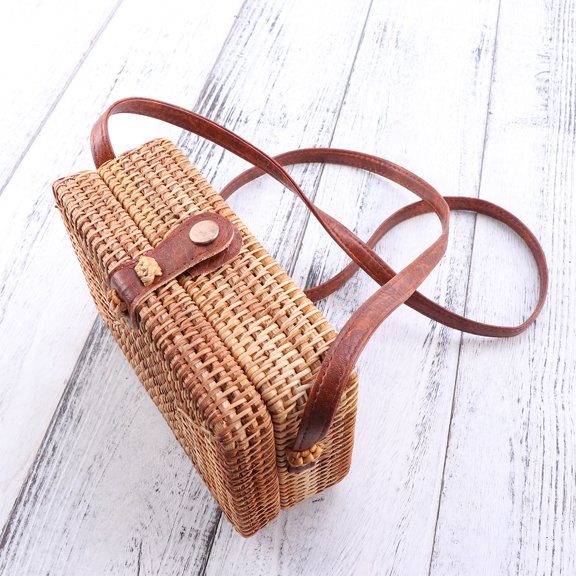 Pawsdot 1Pack Women Rattan Bag Brown Trendy Rattan Handbag Casual Use Women Party